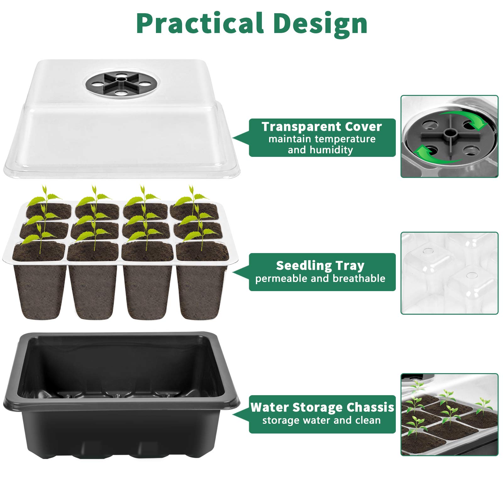 Kit 2 Bacs Semis + 3 Outils Jardin - Mini Serre Intérieur Avec Couvercle - KATELUO