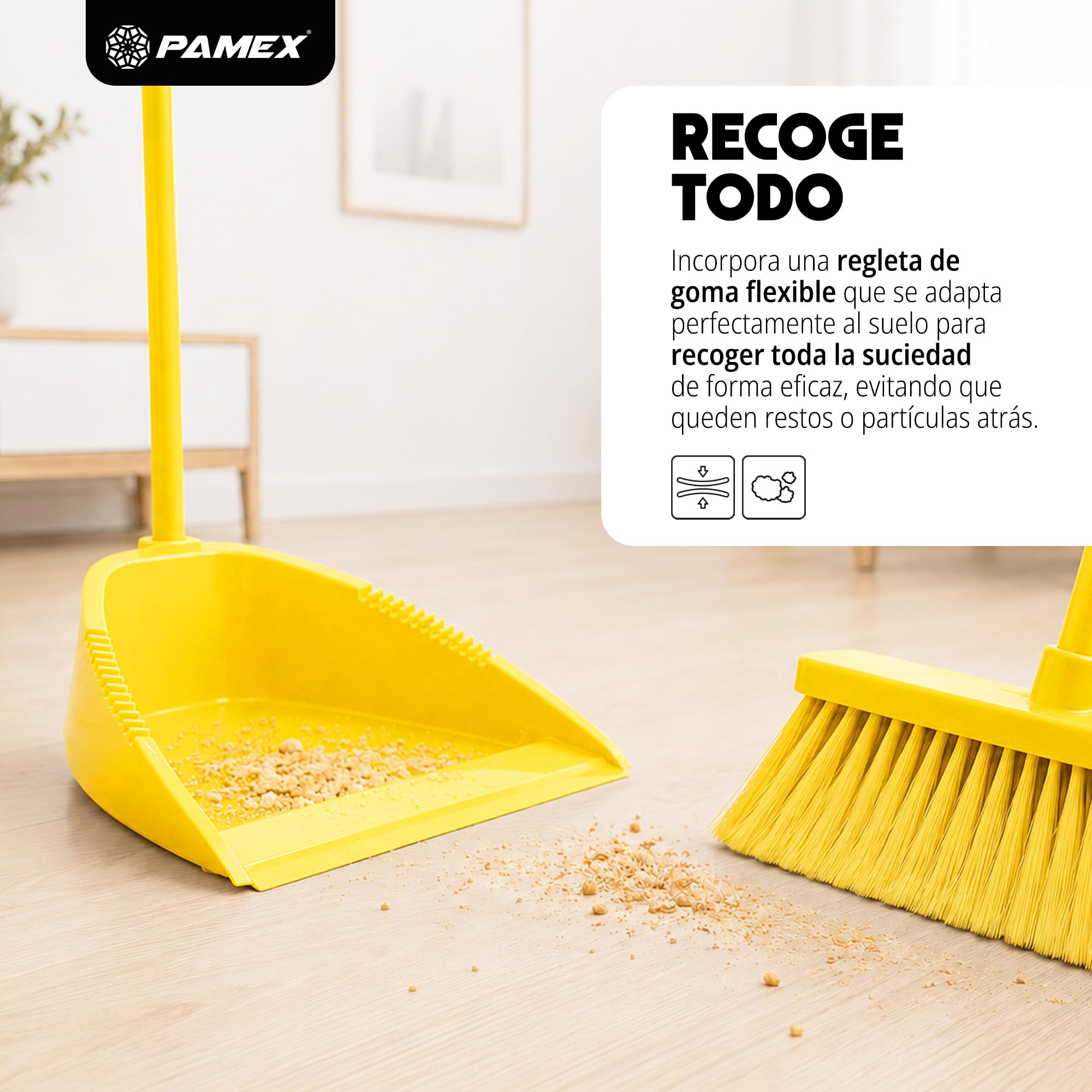 Pamex - Recogedor Tecnico Antivuelco con Palo Forrado PVC - 24 Unidades (Amarillo)