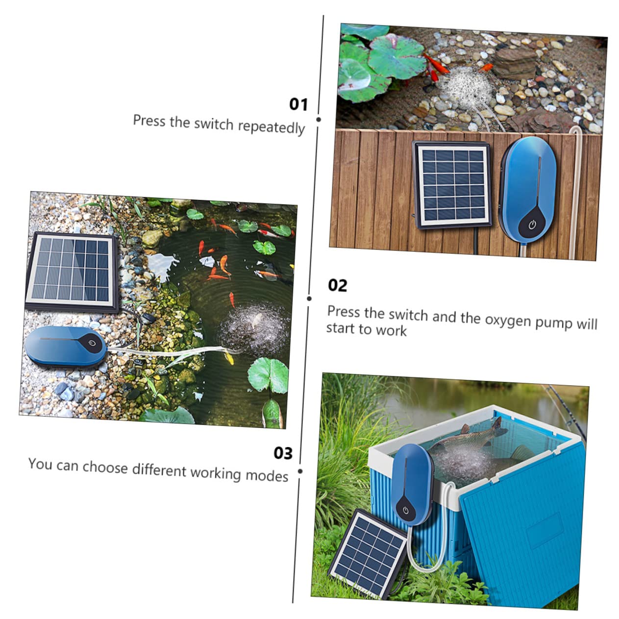 Happyyami Bomba De Aire Solar para Acuarios y Peceras Mini Compresor De para Pesca Al Aire Bajo Consumo Energético y Modos De Trabajo Ajustables