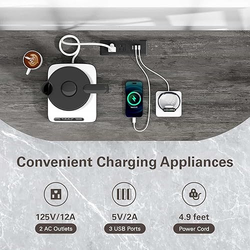 Miniatura 5 de Zarler Carrito de bar con toma de corriente fácil de montar, gabinete de bar LED para el hogar, para licor, 47.3 pulgadas de largo x 15.8 pulgadas