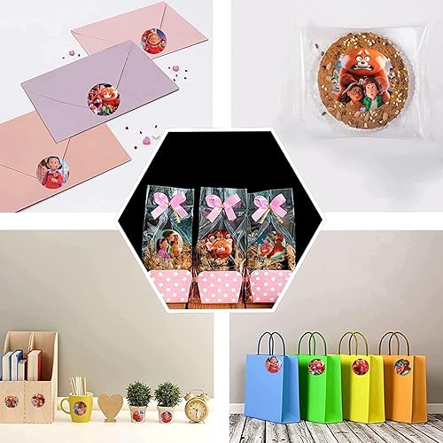 Miniatura 2 de HUA Party 120 calcomanías de panda de dibujos animados suministros de fiesta de cumpleaños para niños y niñas color rojo