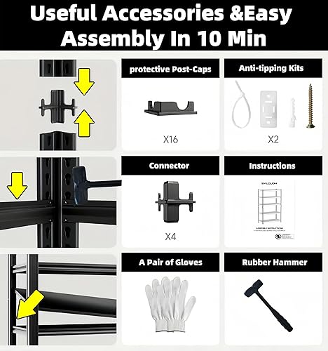 Miniatura 7 de Estantería de garaje de 84 pulgadas de alto 6T, estantes de almacenamiento resistentes, 3500 libras, estantes de metal ajustables y almacenamiento