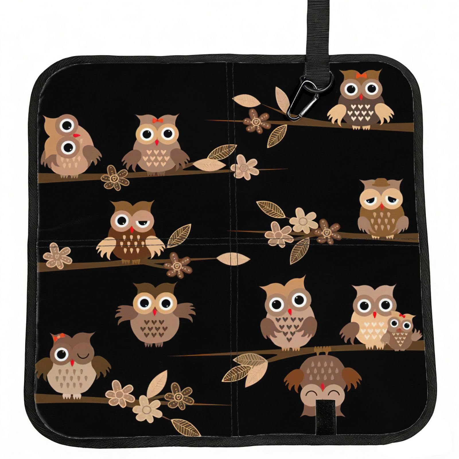 NImongt Cute Brown Cartoon Owls Print Portable Chair Pad Foldable Seat Cushion Outdoor Seating Office Picnic Camping