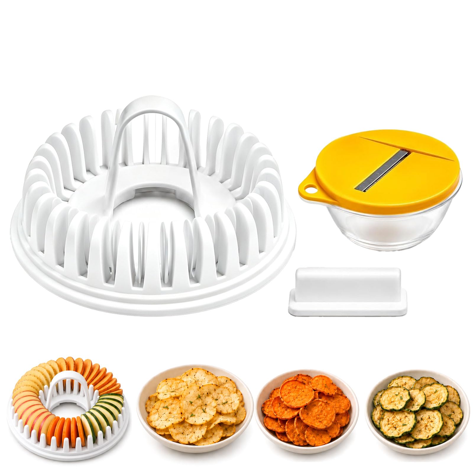 DIY Microwave Chips Maker with Slicer Bowl Set, Chip Rack Tray for Crisps