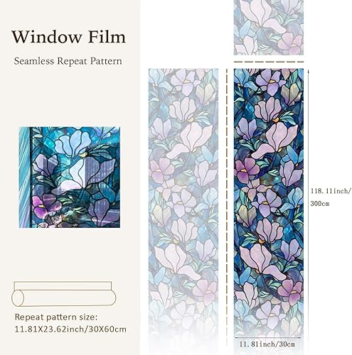 Miniatura 3 de funlife Película de vitrales dibujada a mano, adherencia estática gruesa de doble cara, decoración de ventanas de vidrio no adhesiva para puerta de