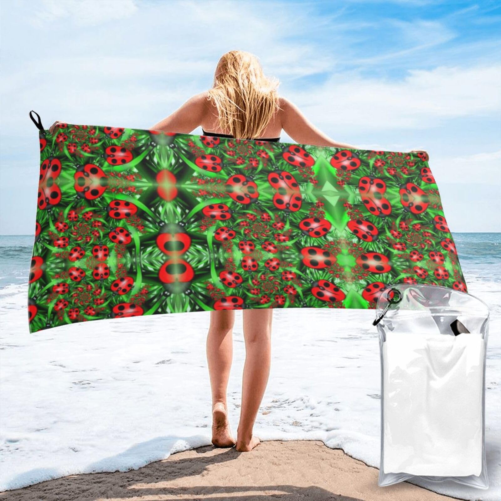 WYCZHY Red Ladybug Print Beach Towel Soft Quick Dry For Spa Pool Gym Vacation Travelers Women Men Adults Sauna Gift