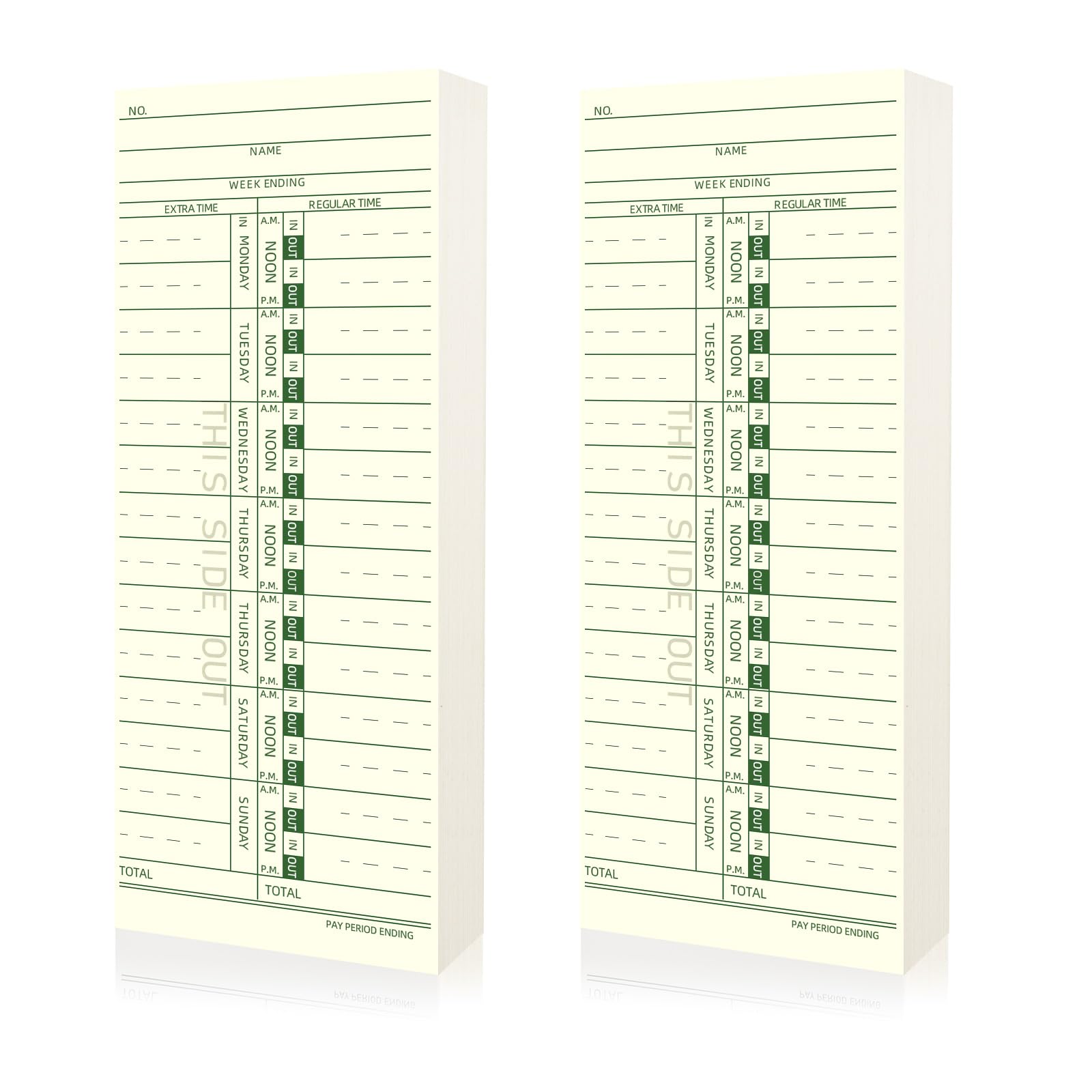 JIAN BOLAND Time Cards Weekly Time Cards for Employees 3-1/2" x 9" Manila Green Print 1-Sided Compatible with Most Time Clocks Standard Employee