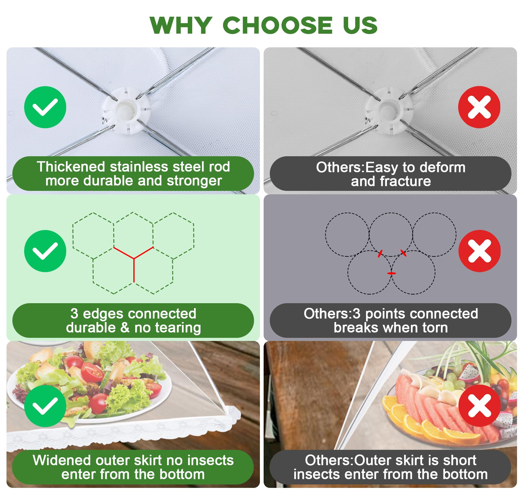 ilauke Confezione da 6 coperture per alimenti a rete, 3 dimensioni, pieghevoli, per picnic, campeggio, barbecue, riutilizzabili, con custodia