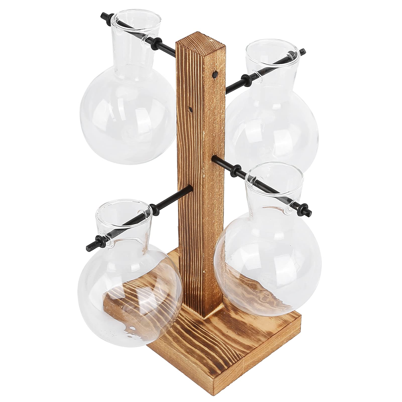 Asixxsix Terrarios de Plantas con Soporte de Madera, Jardinera de Aire hidropónica de sobremesa Retro con Vaso de Cristal de 4 Bombillas para propagar Plantas hidropónicas