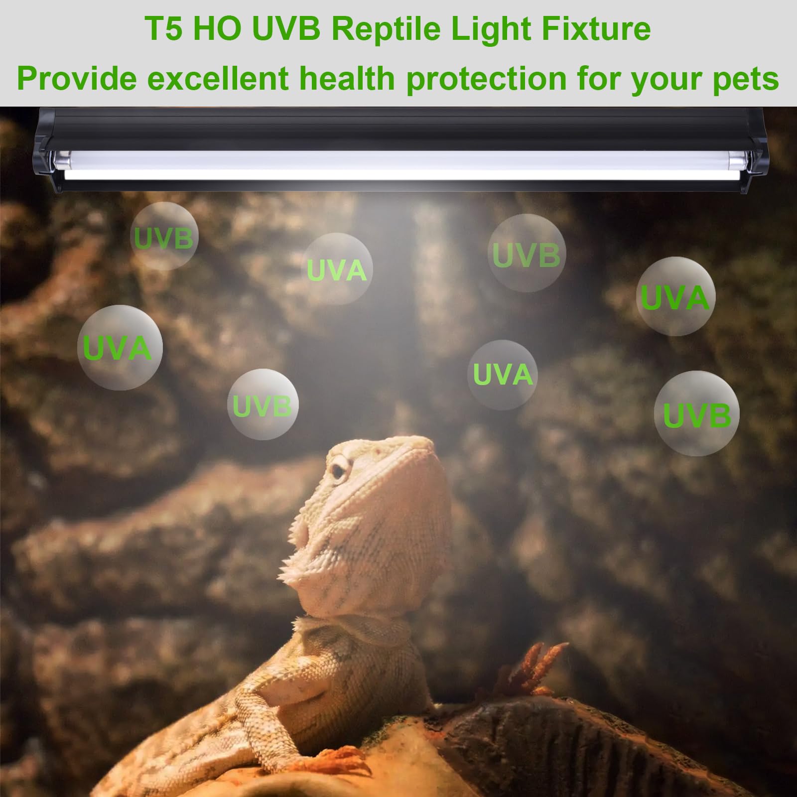 Aiicioo T5 HO UVB Reptile Light Fixture 5.0 8W Light Combo Kit 12 Inch Light Fixture Reptile Terrarium Hood with 8W Reptile Light Bar for Bearded Dragon Lizards Turtle Tank - image 4