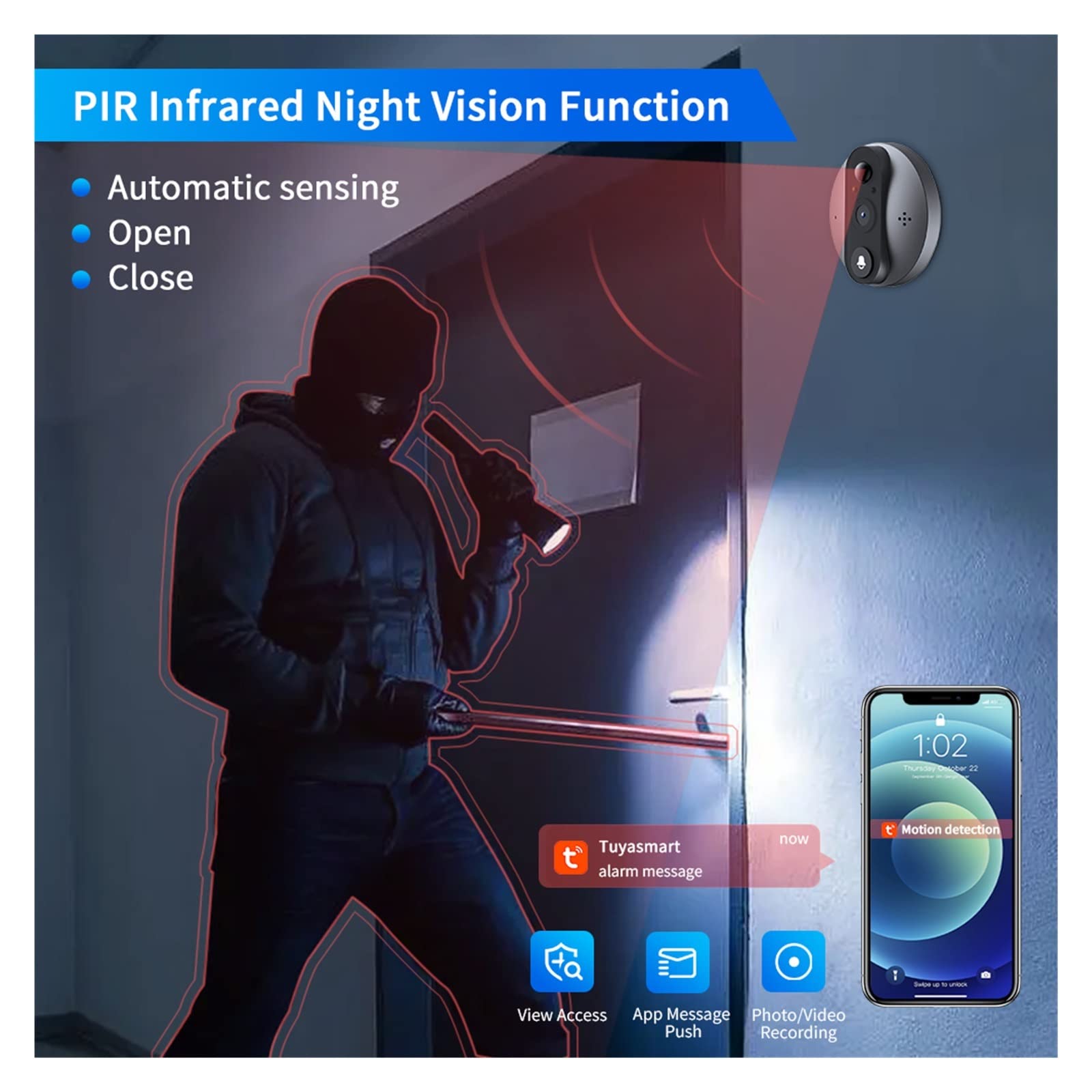 Videocamera per Campanello, 4.3 pollici 1080P Tuya Peephole Campanello Della Macchina Fotografica Casa Intelligente Notte PIR Rilevazione di Movimento Porta Viewer Video Campanello for Porte ,Allarme