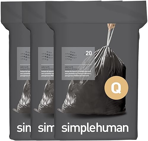 simplehuman Code Q 60 unidades, forros originales Odorsorb personalizados, bolsas de basura con cordón que absorben olores en paquetes