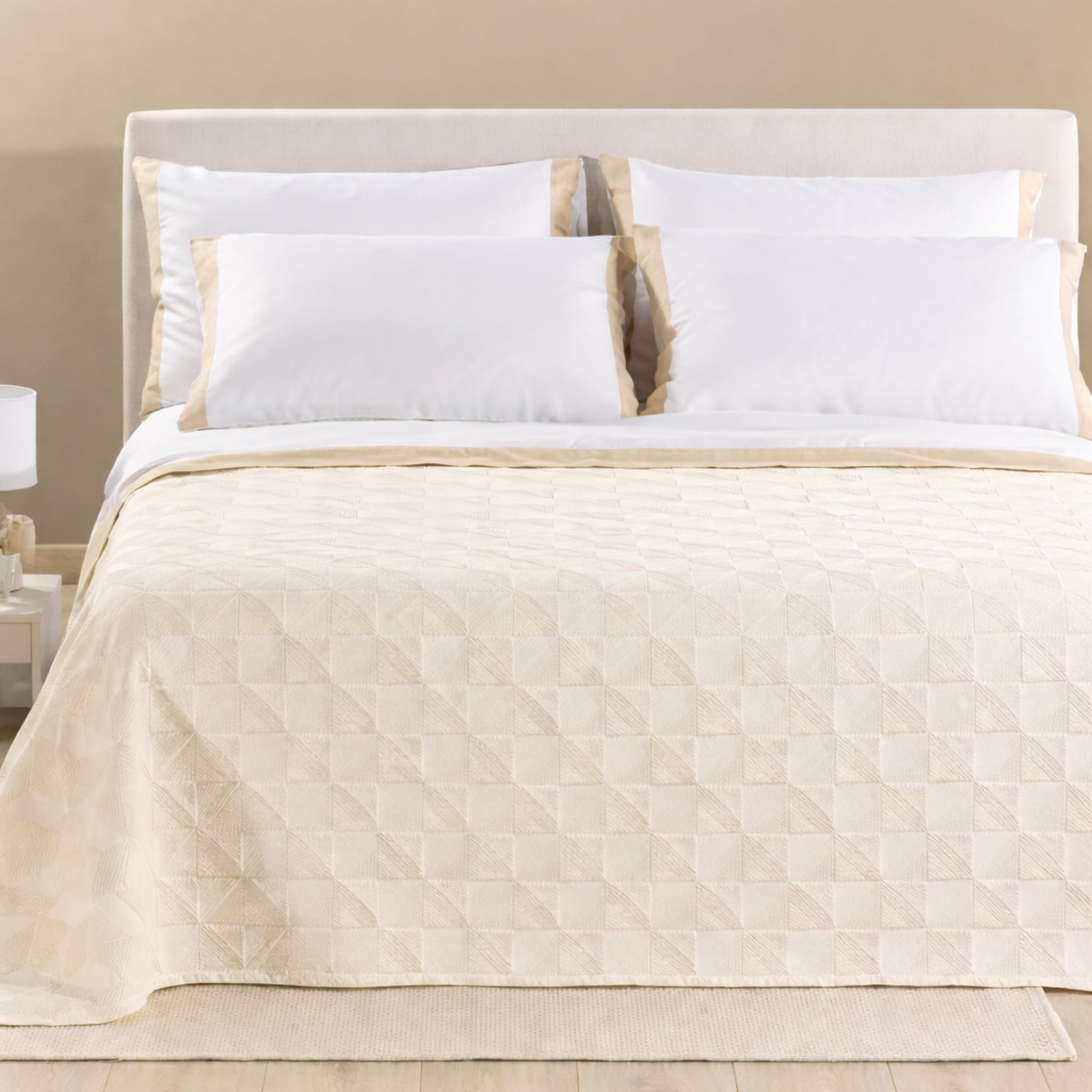 Caleffi Copriletto Matrimoniale 260x260 cm Rapallo – MIsto Cotone Jacquard a Rilievo – Non Trapuntato Primavera Estate – Linea Prima Natura (Avorio)