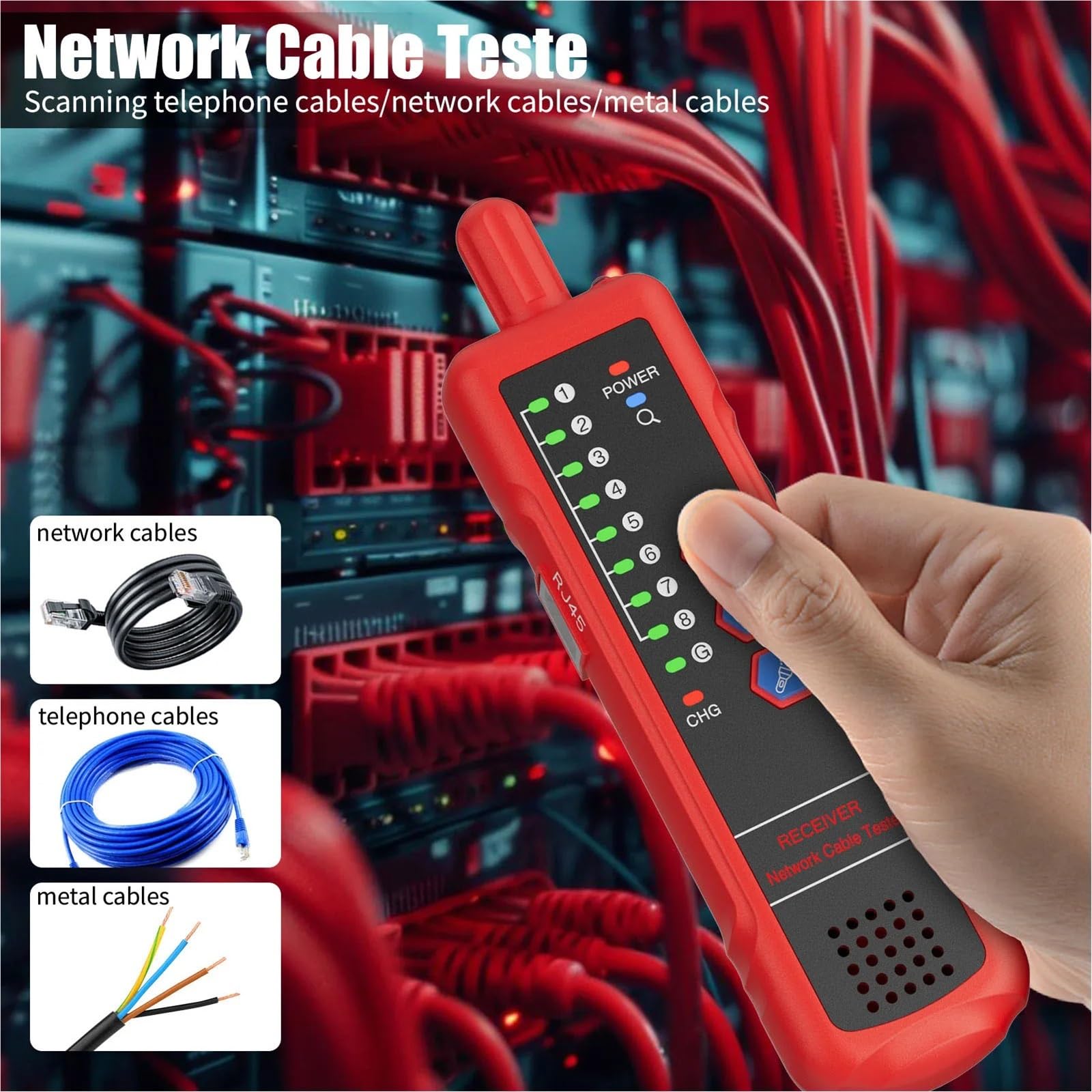 Tester for cavi di rete con jack for cuffie, rilevatore Ethernet LAN for RJ11 RJ45 CAT5 CAT6 Prove di trasmissione