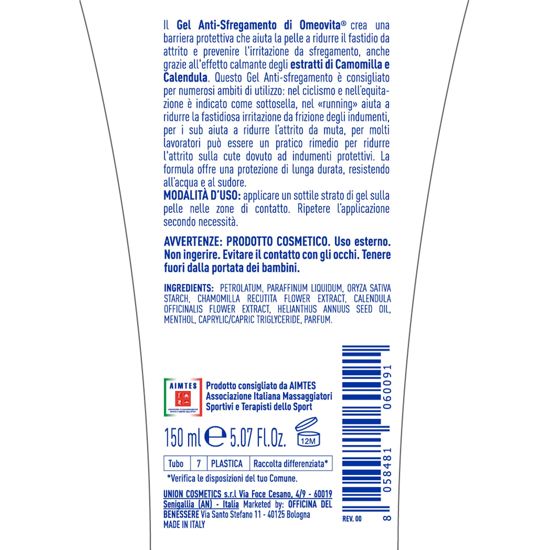 OMEOVITA SPORT - GEL ANTISFREGAMENTO | Gel Effetto Barriera Protettiva Per la Pelle, Riduce Irritazione da Frizione Degli Indumenti, Protezione a Lunga Durata, Resistente a Acqua e Sudore, 6 x 150 ml