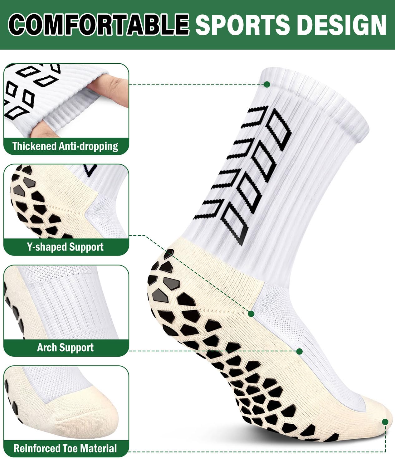 ENONEO Calze Calcio Antiscivolo Uomo 37-45 Calze Antiscivolo Calcio Anti Vesciche Addensare Cotone Calzini Sportivi Donna Traspirante Calzini Grip Calcio per Ciclismo Trekking