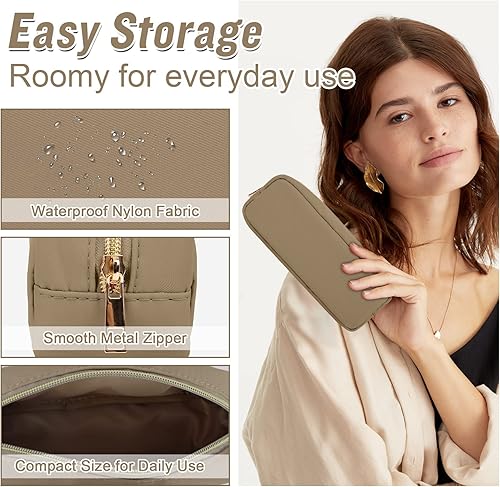 Miniatura 3 de izuzta Bolsa de maquillaje de nylon organizador lindo viaje Preppy bolsa de monedas cosmética, Caqui