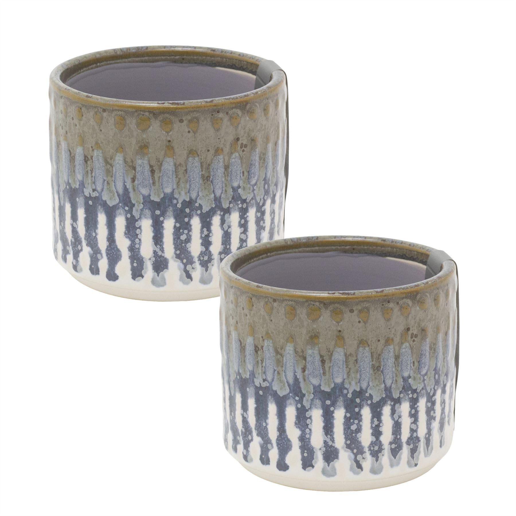 Carousel Home Set of 2 Mini Blue Reactive Glaze Ceramic Plant Pots, 8cm Small Succulent Planters Indoor Cactus Plant Pots Cachepots
