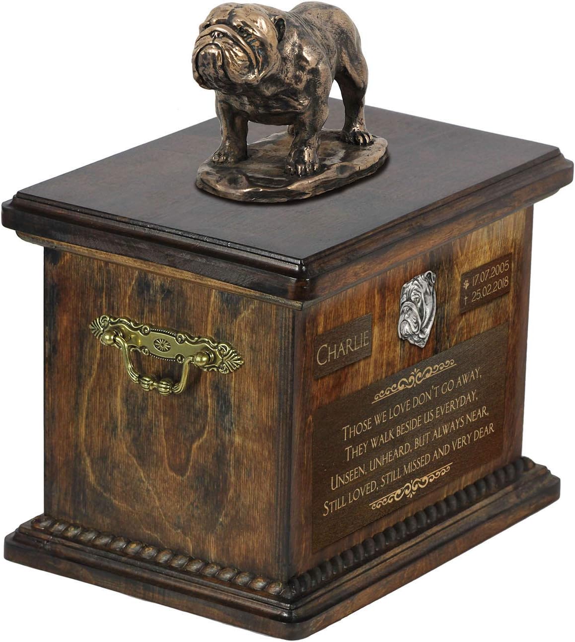 Art-Dog Custom Dog Sitting Statue Memorial Urn - Handmade Cold Cast Bronze on Birch Base – Sturdy and Stylish Urn for Dog’s Ashes – 8.3x11.4x8.7 – 5l – English Bulldog I