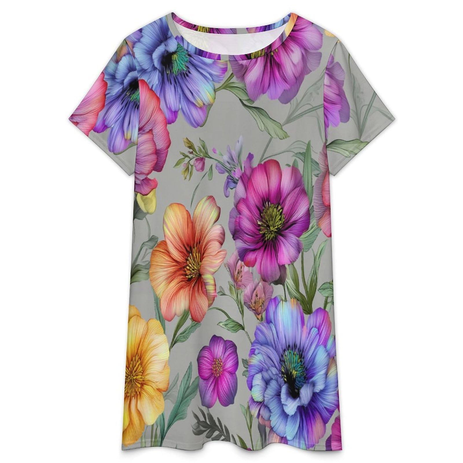 Camicie da Notte da Donna -Bellissimi Fiori Camicia da Notte Estiva da Donna A Maniche Corte Taglie S-3Xl Morbida E Comoda Ideale per Stare in Casa.