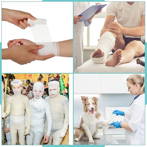 Miniatura 6 de Paquete de 100 rollos de gasa de 5 yardas, vendajes elásticos de gasa de compresión ligera y elásticos, rollos de gasa blanca transpirables, para el