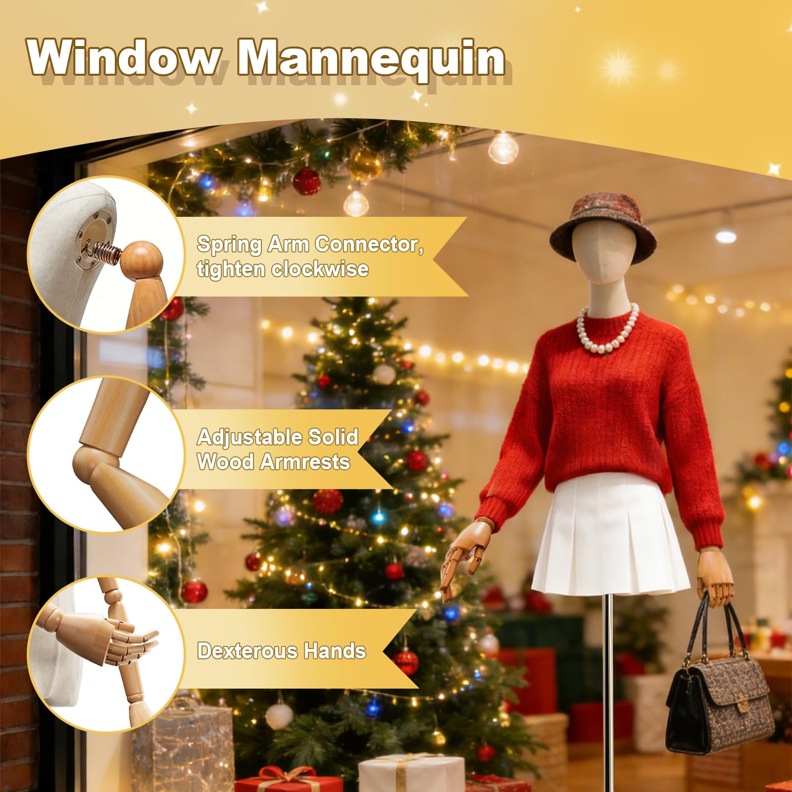 Schaufensterpuppe, Mechanische Arme und Finger Schneiderpuppe Damenbüste Torso Körper Weiblich, Höhenverstellbar Mannequin für Bekleidungsgeschäft, Kleiderständer, Boutique, Weiß
