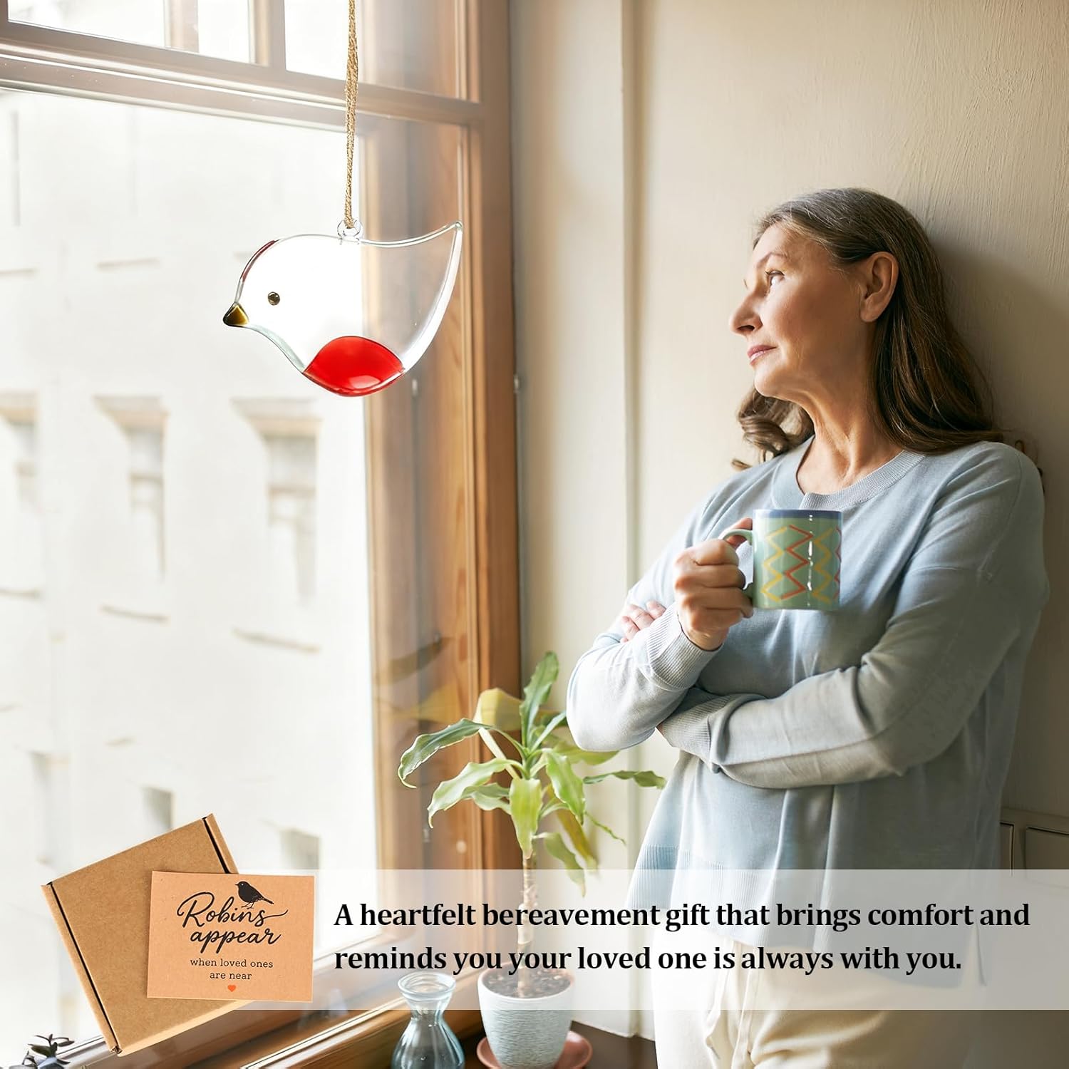 Glass Robin - Memorial & Bereavement Gift, Remembrance Keepsake, Sympathy Gift for Loss of Loved one, Grief Token, Christmas Decoration, Stocking Stuffer, Pocket Keepsake, Bird & Robin Lovers Present