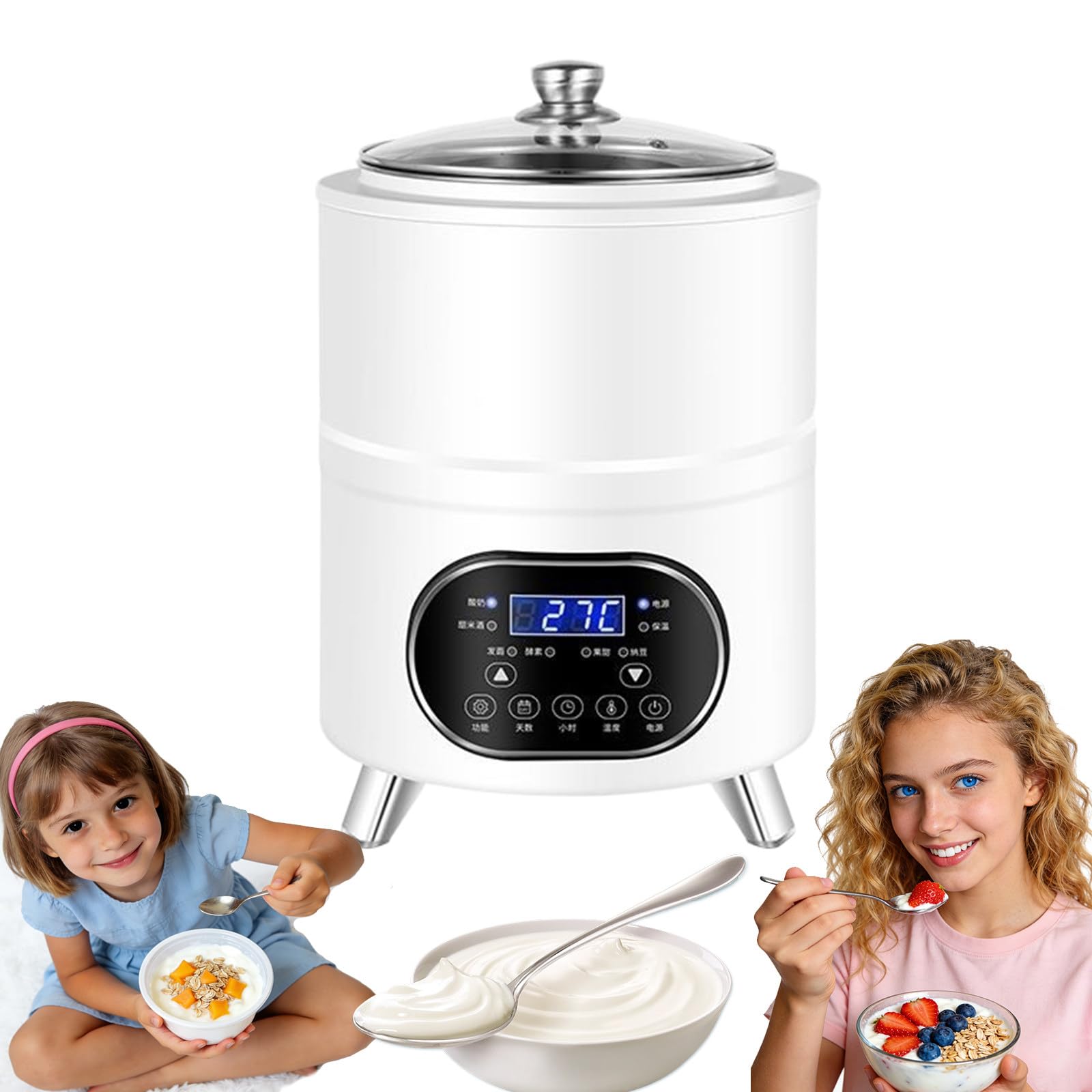 Yaourtière Professionnelle 8L/12L en Acier Inoxydable, idéale pour la Fabrication de Yaourt Grec, de vinaigre de Fruits et de vinaigre de Fruits. White-8L