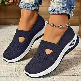 Tênis de caminhada ortopédico feminino, respirável, confortável, para diabéticos, de malha macia, suporte de arco