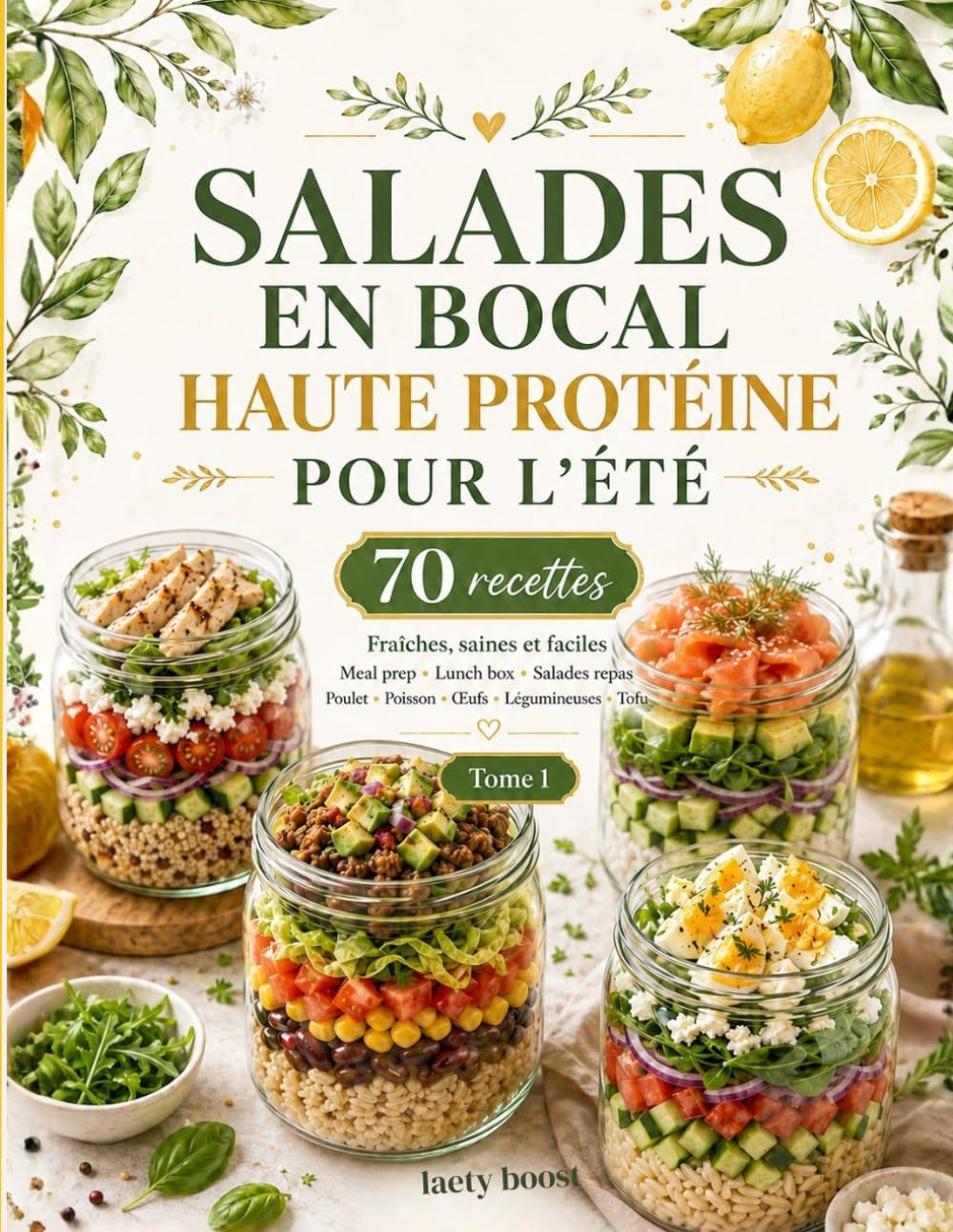 Salades en bocal haute protéine pour l’été: 70 recettes fraîches, saines et faciles pour le meal prep, les lunch box, les salades repas au poulet, ... œufs, légumineuses, tofu (Recettes de bocaux)