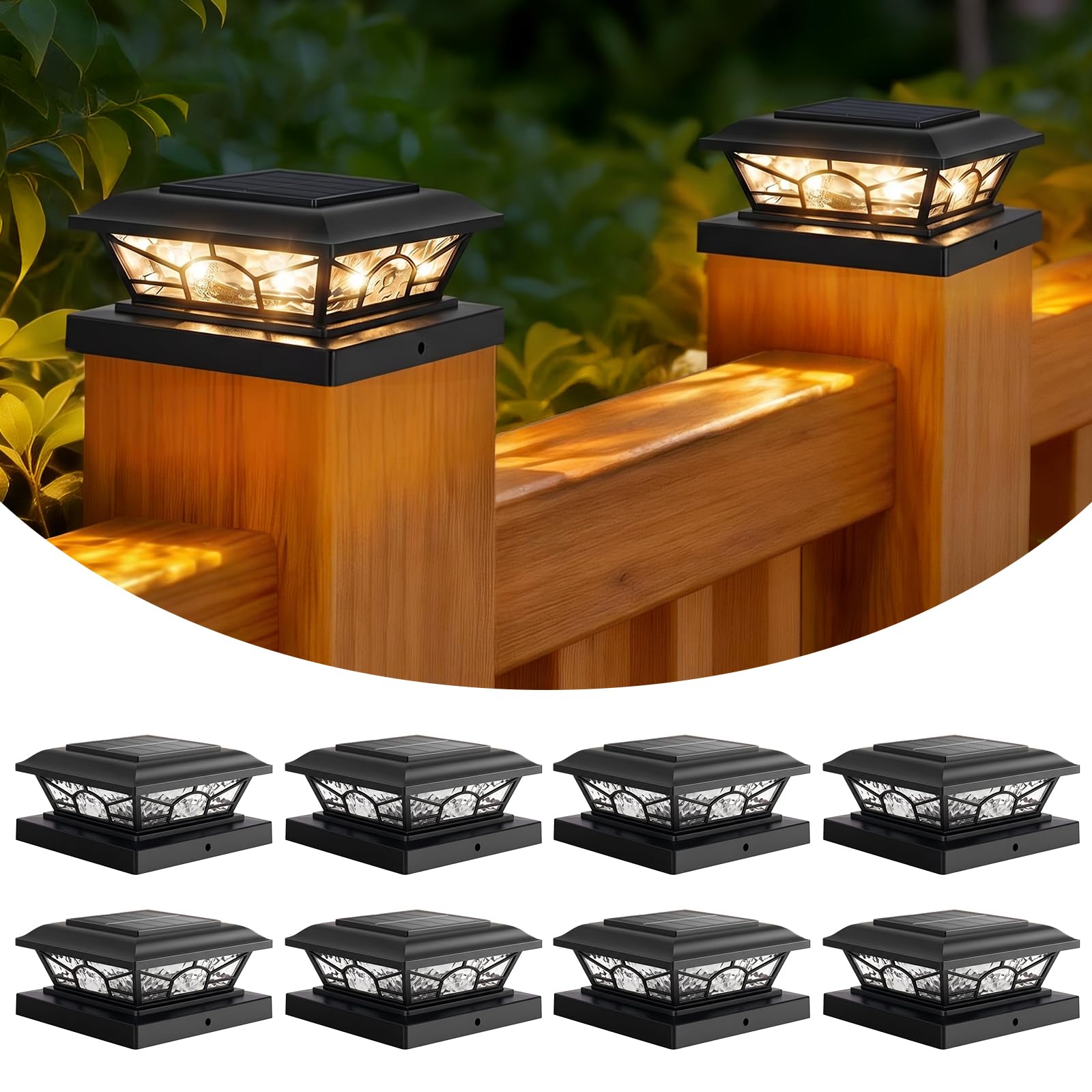 Brightever 4x4 3.5x3.5 Solar Post Cap Lights 8-Pack Black