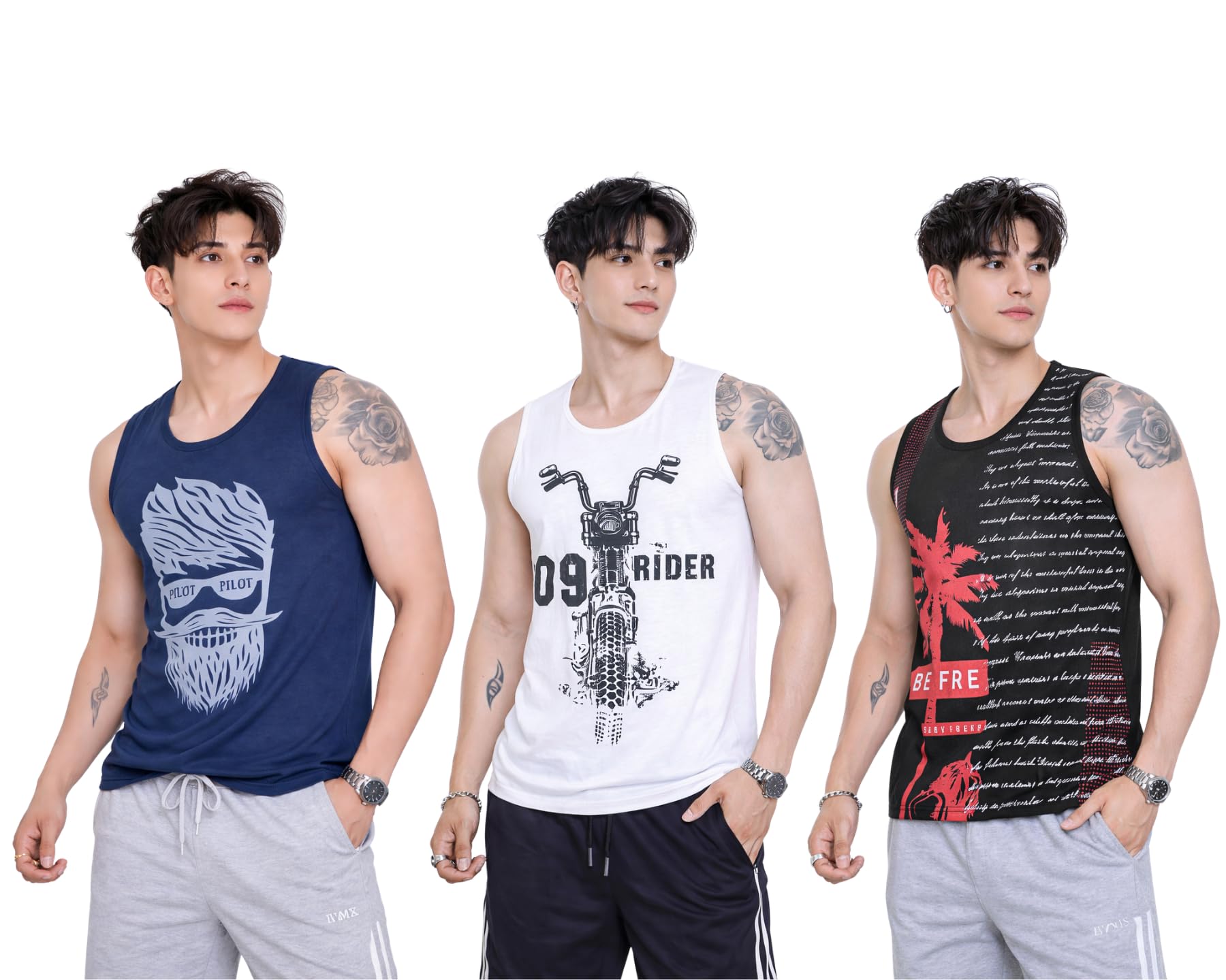 s.l. madhok Men's Printed Sleeveless T Shirt Combo | Round Neck Trendy Casual Running Workout Sleeveless Vest for Gym Wear (Pack of 3)-picture-39