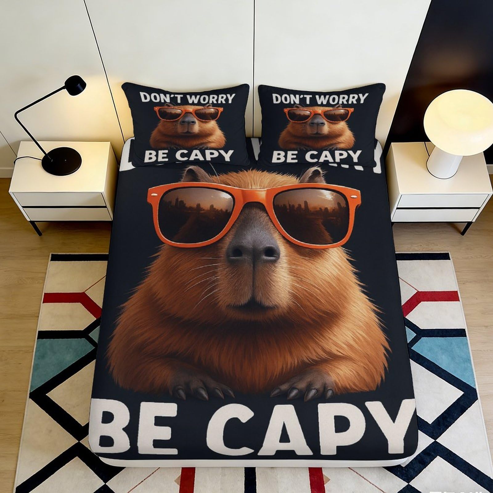Jqzkxnhpbr Style-4 3D Printed Capybara Sunglasses Fitted Sheet Microfiber Soft Anti-Slip Bed Cover For Bedroom Dorm Decor Protection 90X200x25cm