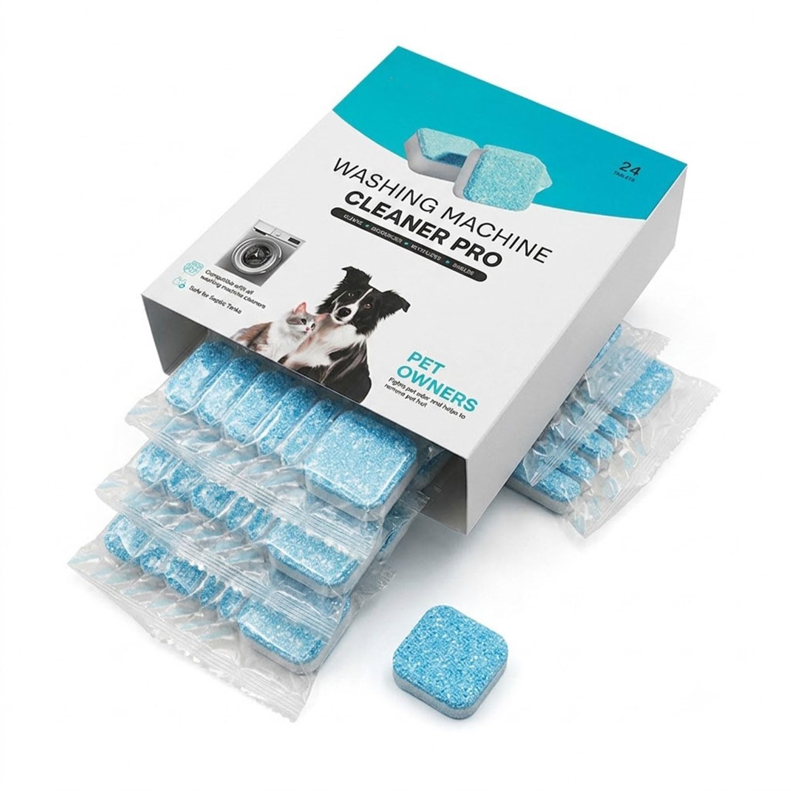 ReviveDrum Lavatrice Professionali per Peli Animali e Biofilm, 24 Pezzi Detergente Cura Lavatrice a Azione Profonda Enzimi, Compatibile con Carica Frontale e Dall'alto