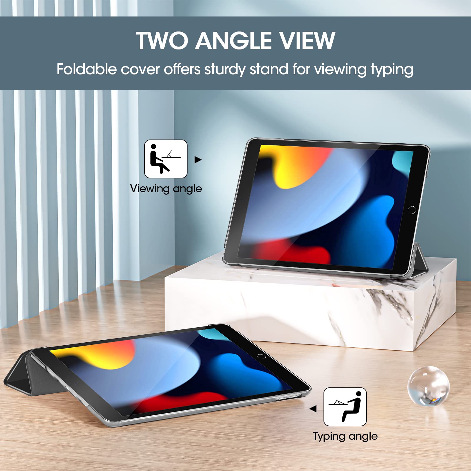 ProCase Cover per iPad 9 2021/8 2020/7 2019/iPad 10.2” Custodia[A2602 A2603 A2604 A2605 A2270 A2428 A2429 A2430 A2197 A2198 A2200], Smart Cover Sottile Leggero Traslucida Smerigliata -Metallica