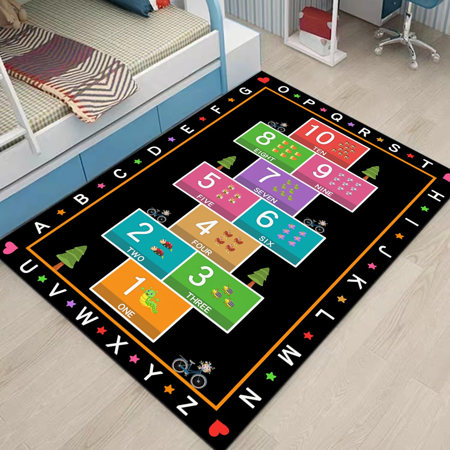 YLZLDKH Hopscotch Play Rug Carpet for Kids, ABC Alphabet Number Educational Rug, Children's Counting Game Mat for Playroom, Classroom, Bedroom and