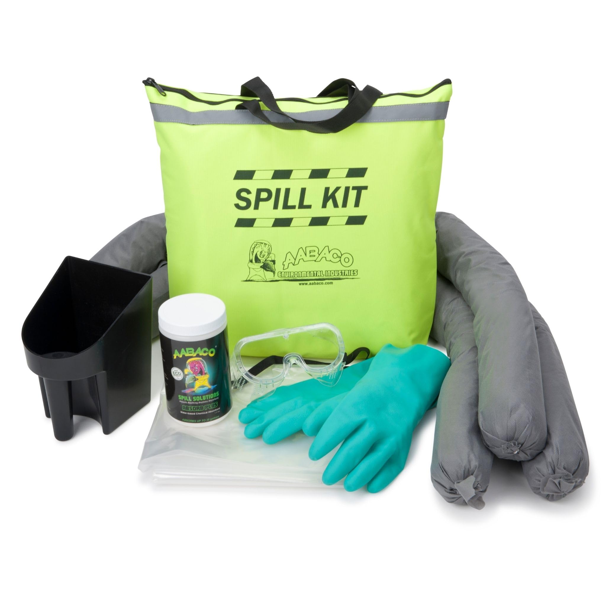 Chemical Only Spill KIT - Perfect Spill Kits for Trucks - in Portable High Visibility Yellow Tote Bag -for Spill Response- Absorbent Socks, Powder, Gloves Included, Clean up to 40 Gallons