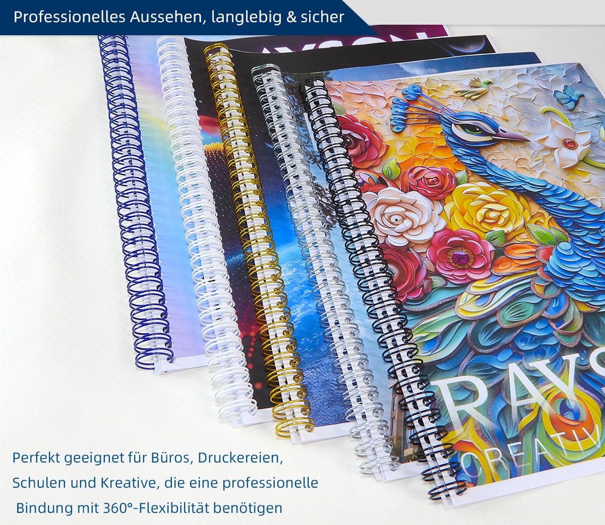 RAYSON Drahtbindegerät, 34 Löcher, 130 Blatt, TD-1500B34 | Robuste Metallkonstruktion, 34 Herausnehmbare Stanzmesser, Kostenloses Bindematerial im Lieferumfang enthalten