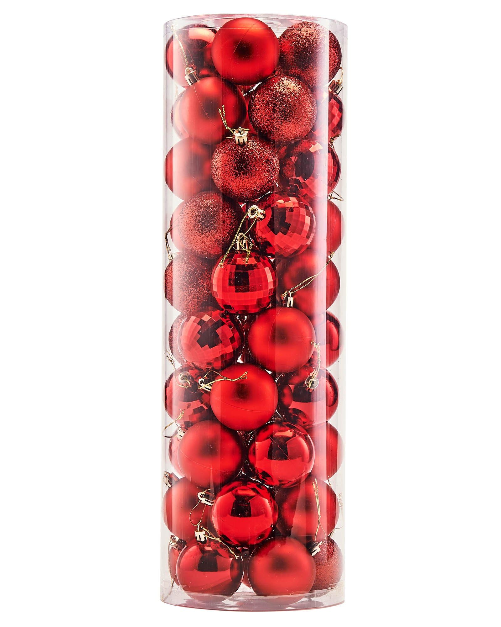 WeRChristmas Shatterproof Colour Co-ordinated Christmas Tree Baubles, 50-Piece - Red