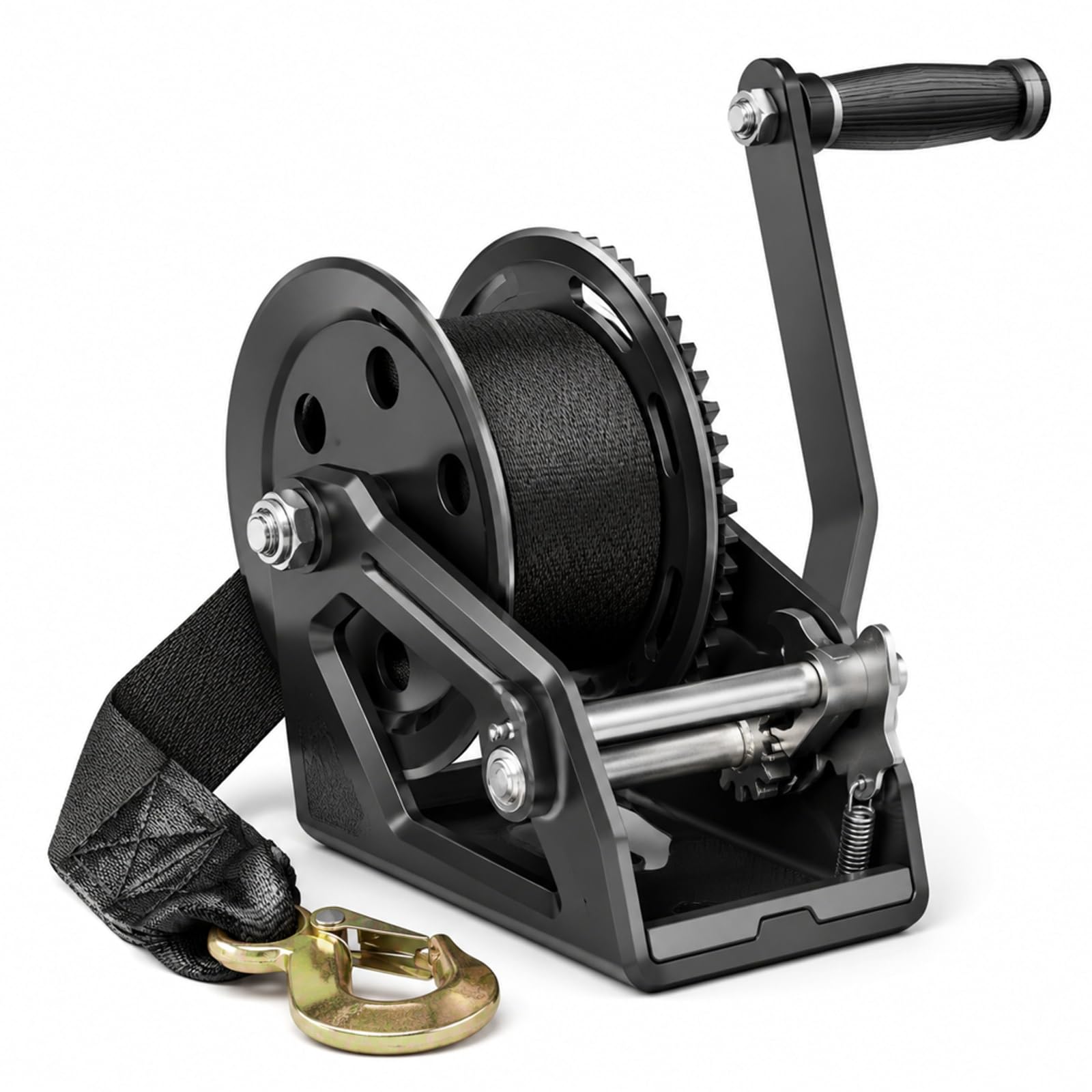 Manuelle Seilwinde 725,7 kg mit Kurbel, Polyesterband und bidirektionaler Ratsche für Fahrzeuge und Boote