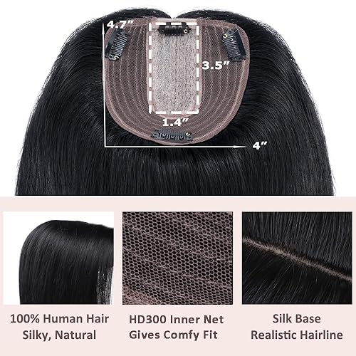 Miniatura 3 de Hairro Extensiones de cabello humano con pinzas para mujer, 4 x 4.7 pulgadas, base de seda de 130 % de densidad, para pérdida de cabello, cabello