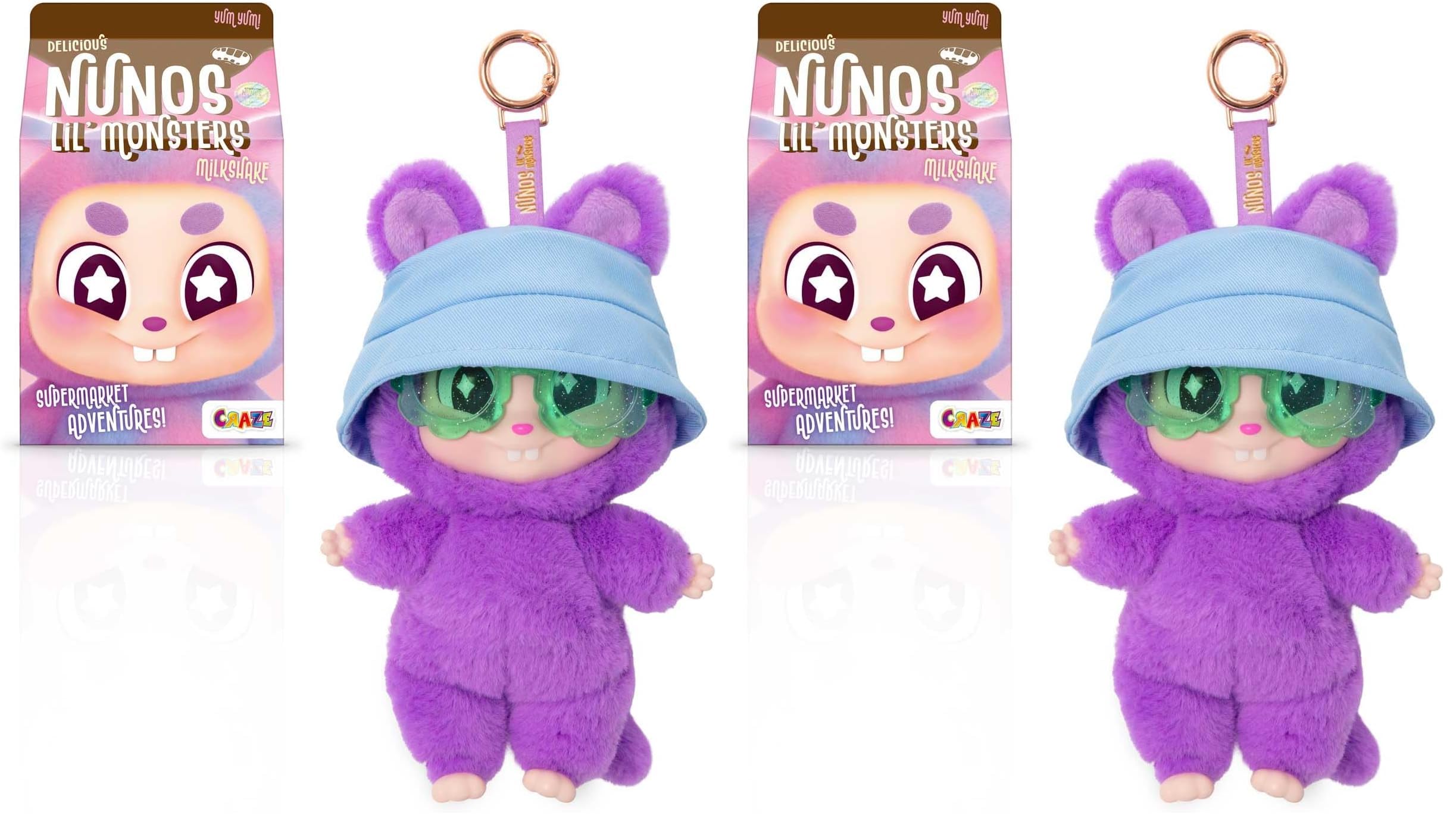 CRAZE Nunos Lil’ Monsters Überraschungsbox – Stoffpuppe Mädchen & Jungen – Kuschelpuppe mit Sonnenbrille & Kleidung – Zufälliges Plüschtier zum Sammeln, 7 Farbvarianten (Packung mit 2)