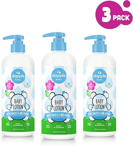 DAPPLE Loción para bebé, loción sin fragancia, a base de plantas, hipoalergénica, 16.9 onzas líquidas (paquete de 3)