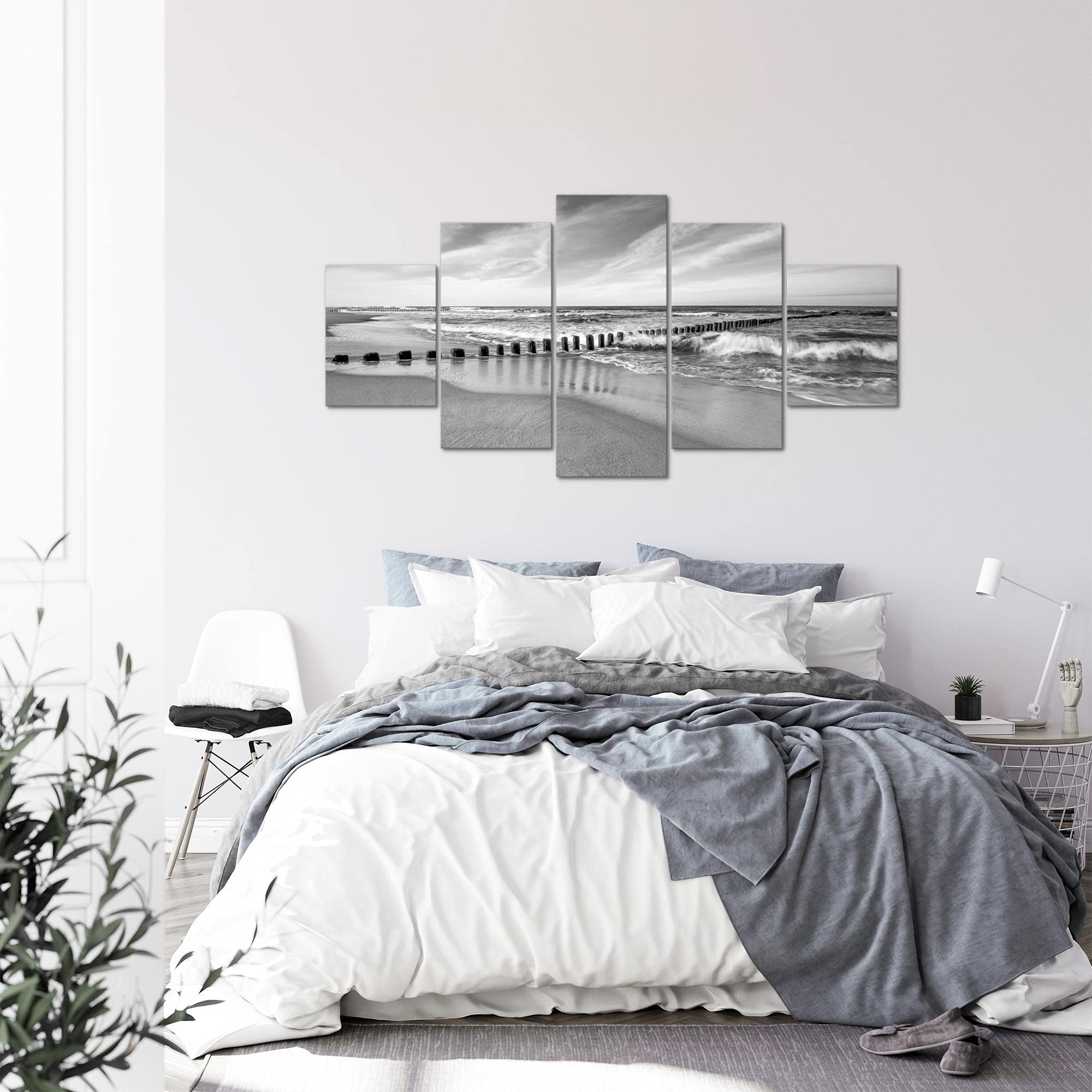 Tableau Mural Plage Mer 200x100 Cm 5 Panneaux XXL – Décoration Bleue Rose Rêveuse