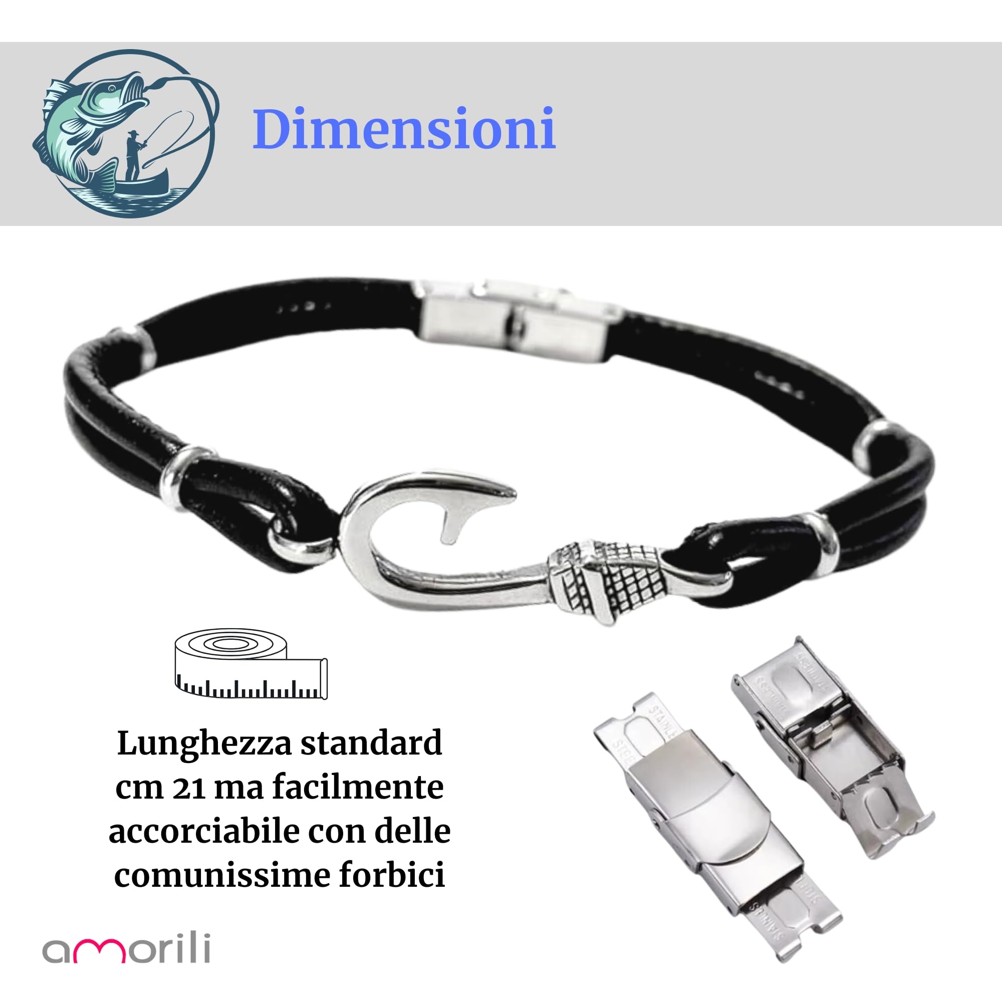 Bracciale Uomo Amo da Pesca – Acciaio Inossidabile & Pelle – Idea Regalo Pescatore – Gioiello Nautico Regolabile Elegante Sportivo bcc1603b