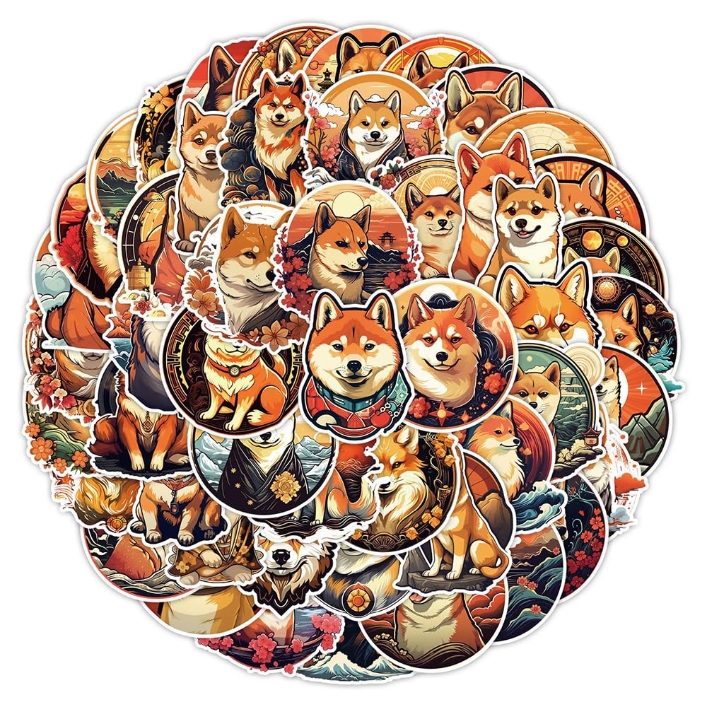 Shiba Inu Dog Stickers for Boys Girls Kids Teens,Lovely Cartoon Vinyl Waterproof Stickers for Phone Laptop Flasks Water Bottle Luggage Scrapbook Cup Bike Car, Cute Dog Decals Pack[Shiba Inu - 50Pcs]