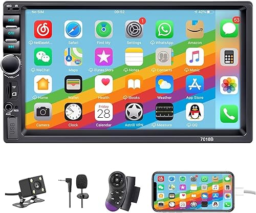 Estéreo de coche de doble DIN, radio de coche de 7 pulgadas con pantalla táctil HD Bluetooth estéreo para automóvil, llamadas manos libres