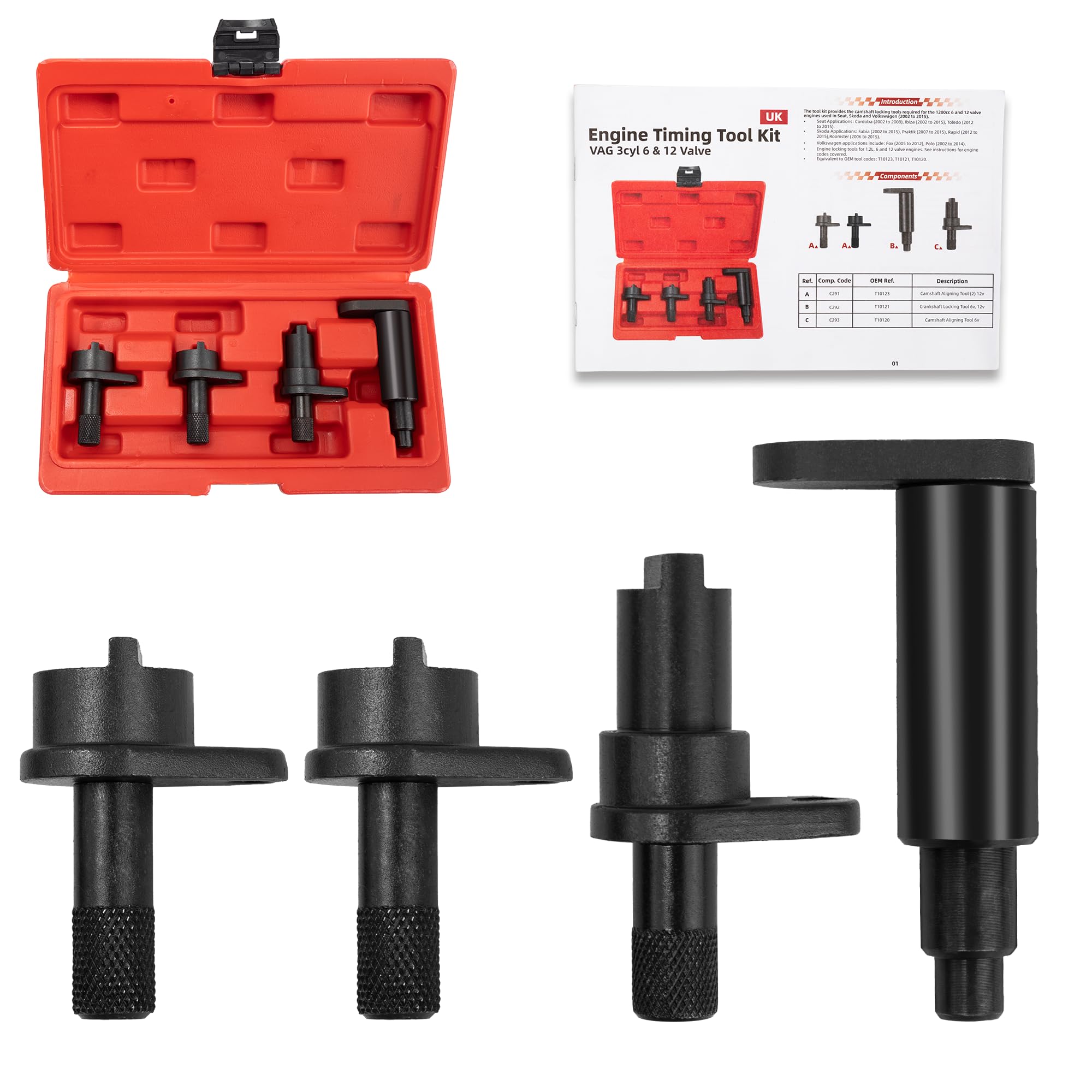 Juego de Herramientas de Bloqueo de Sincronización du Moteur, Herramienta de Ajuste del Motor Compatible con Seat Skoda Volkswagen Motores de 1,2 litros y 3 Cilindros, OEM: T10123 T10121 T10120