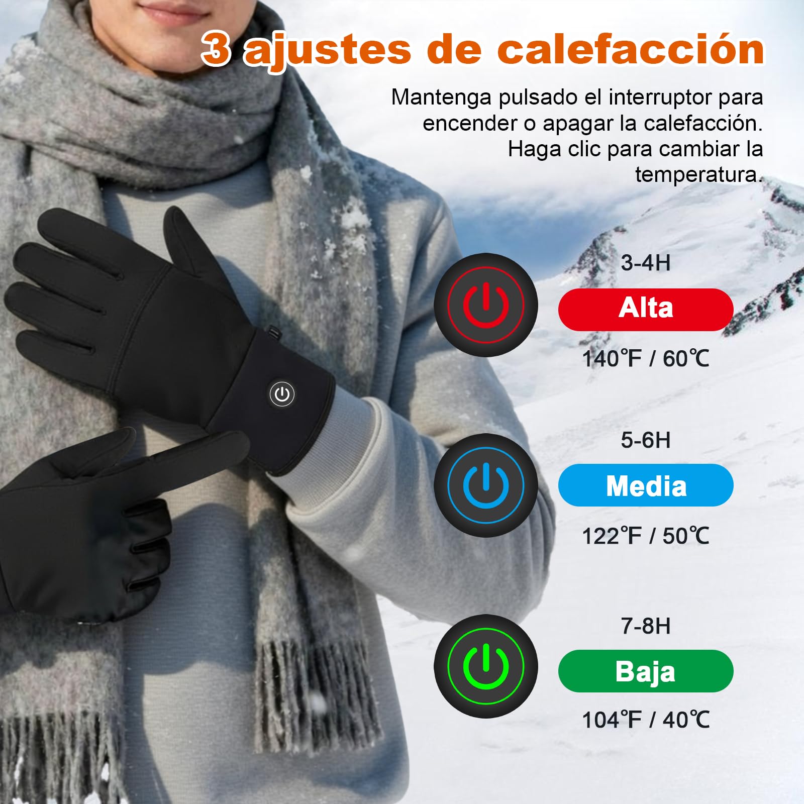 Forros Guantes Calefactables Finos para Hombre y Mujer Recargables, Batería 7.4V de Calentamiento Rápido, 3 Modos de Calor (40-65℃) y Táctil para Trabajo al Aire Libre, Deportes de Invierno