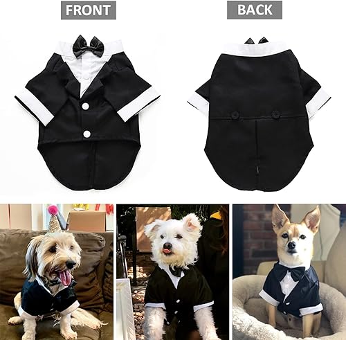 Miniatura 9 de Camisa para perro, ropa para cachorros, traje de boda para mascotas, esmoquin formal con pajarita negra, traje de mascota para perros pequeños y